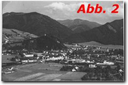 Sie sehen eine alte Abbildung aus dem Jahre 1950. Schön zu sehen der Mayerkogel/Kalvarienbergbereich links vorne mit Kircherl
